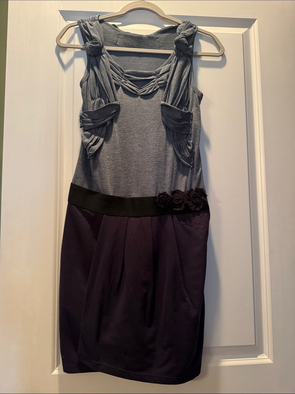 Lulu's Gray Knit & Navy Mini Dress with Rosette Waist